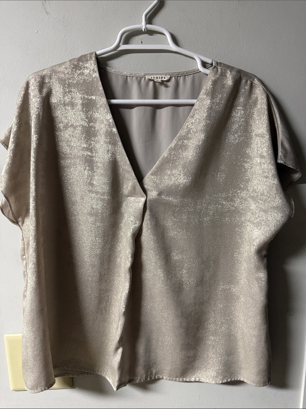 JODIFL Metallic V-Neck Blouse in Champagne